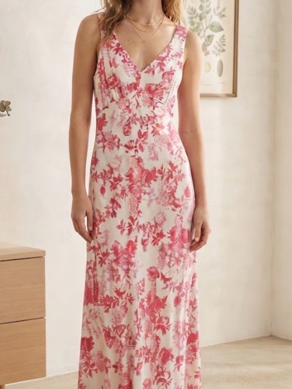 Olivaceous White Maxi Dress with Red Floral Print Sundress Summer Slip Dress